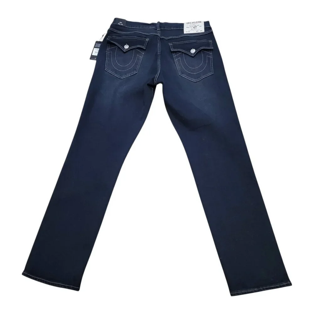 NEW TRUE RELIGION Men's Geno Relaxed Slim Distressed Dark Wash Blue Jeans